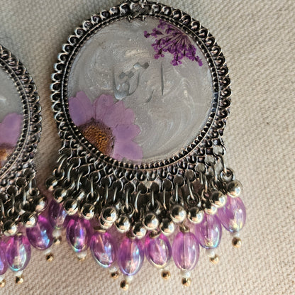 Silver-Lavender Jhumka (with name engraving)