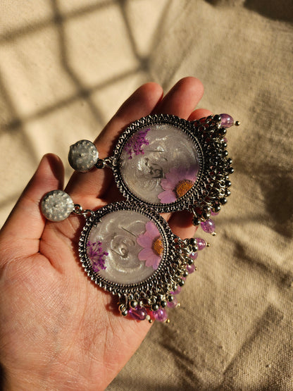 Silver-Lavender Jhumka (with name engraving)