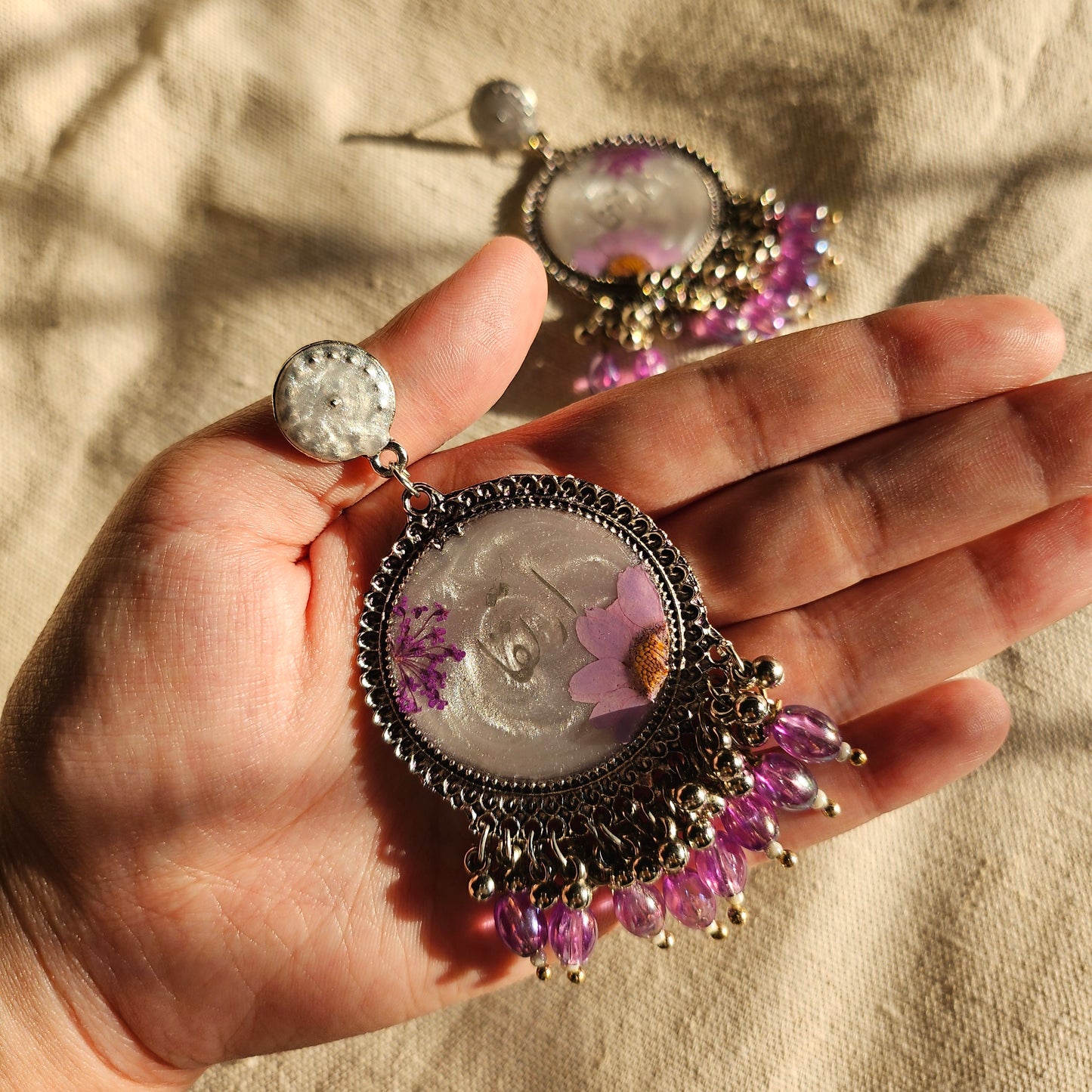 Silver-Lavender Jhumka (with name engraving)