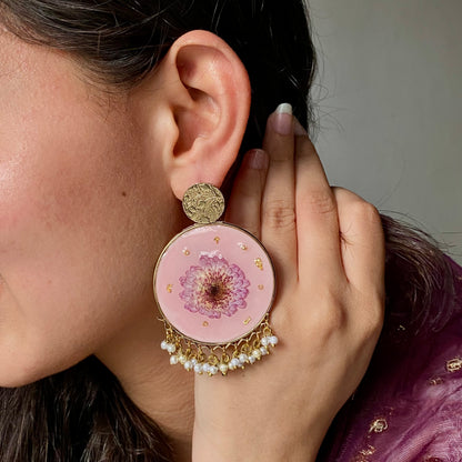 Pink Daisy Ethnic Earrings