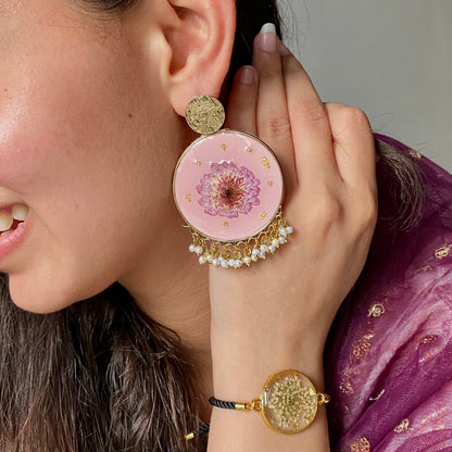 Pink Daisy Ethnic Earrings