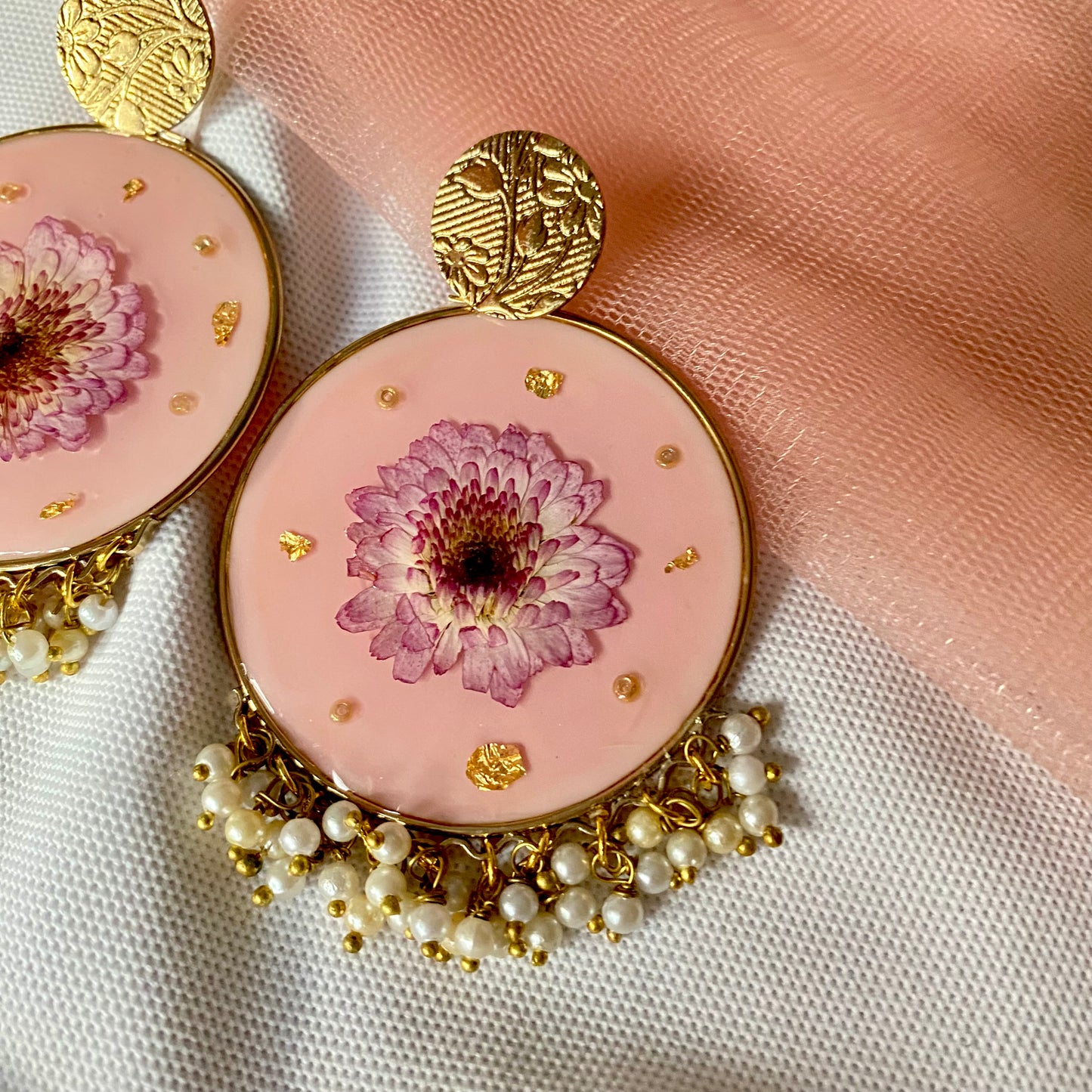 Pink Daisy Ethnic Earrings