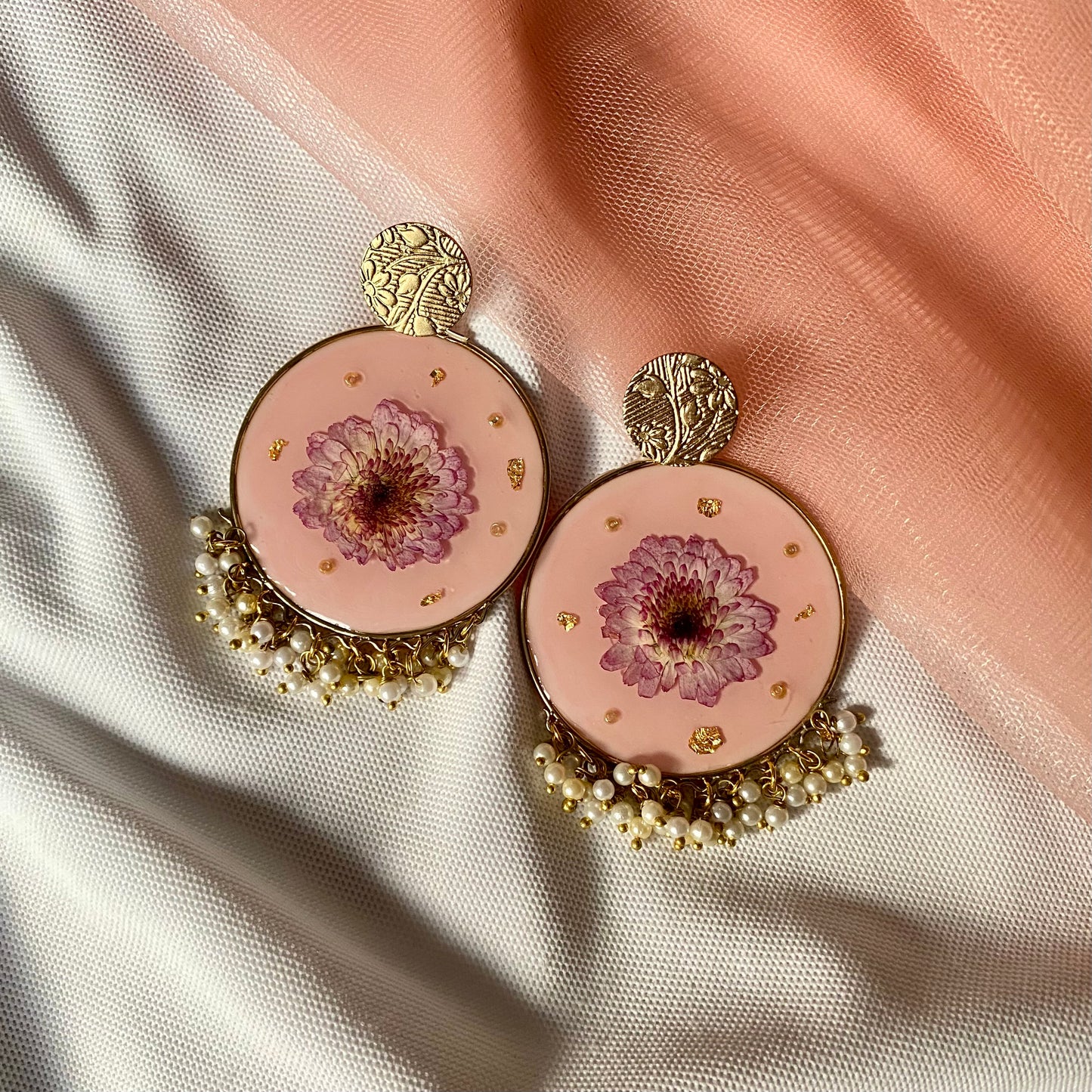 Pink Daisy Ethnic Earrings