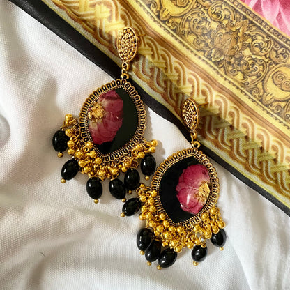 Rose with Black background Jhumka