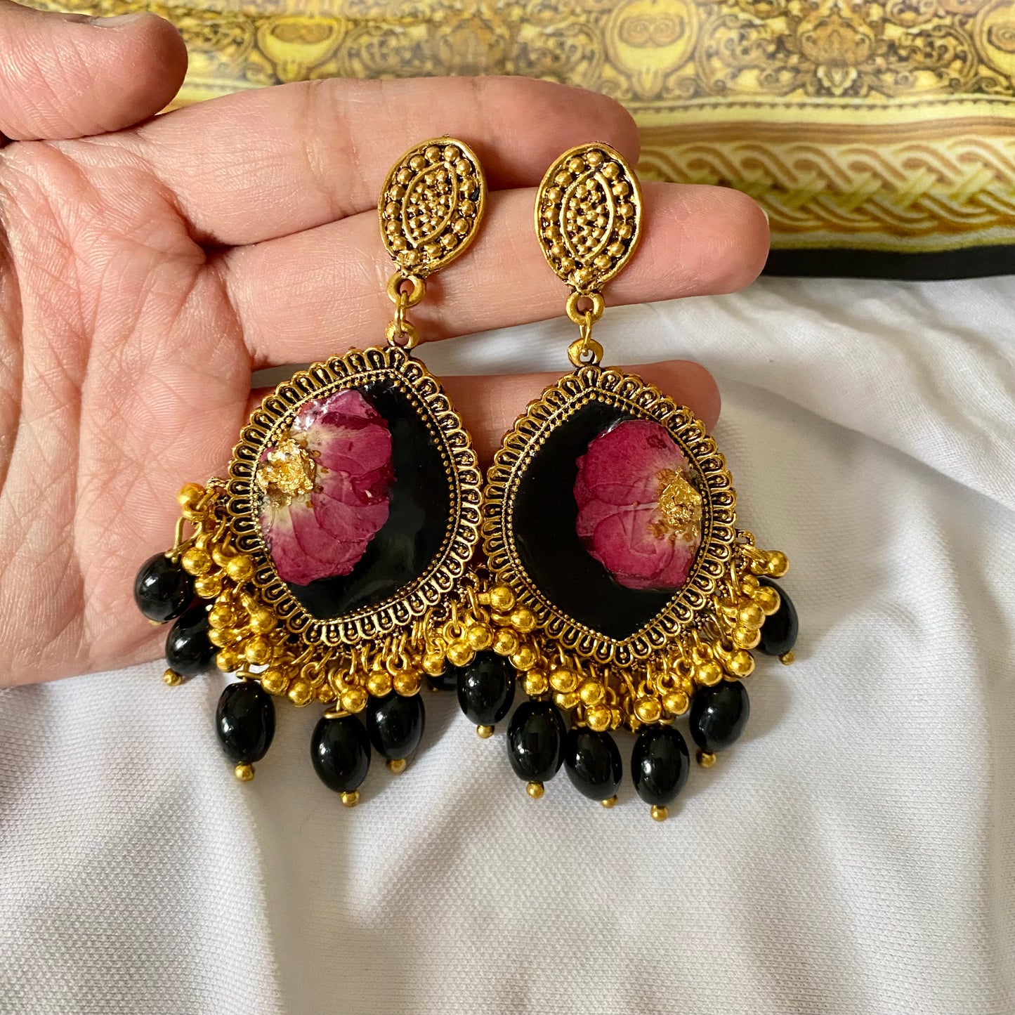 Rose with Black background Jhumka