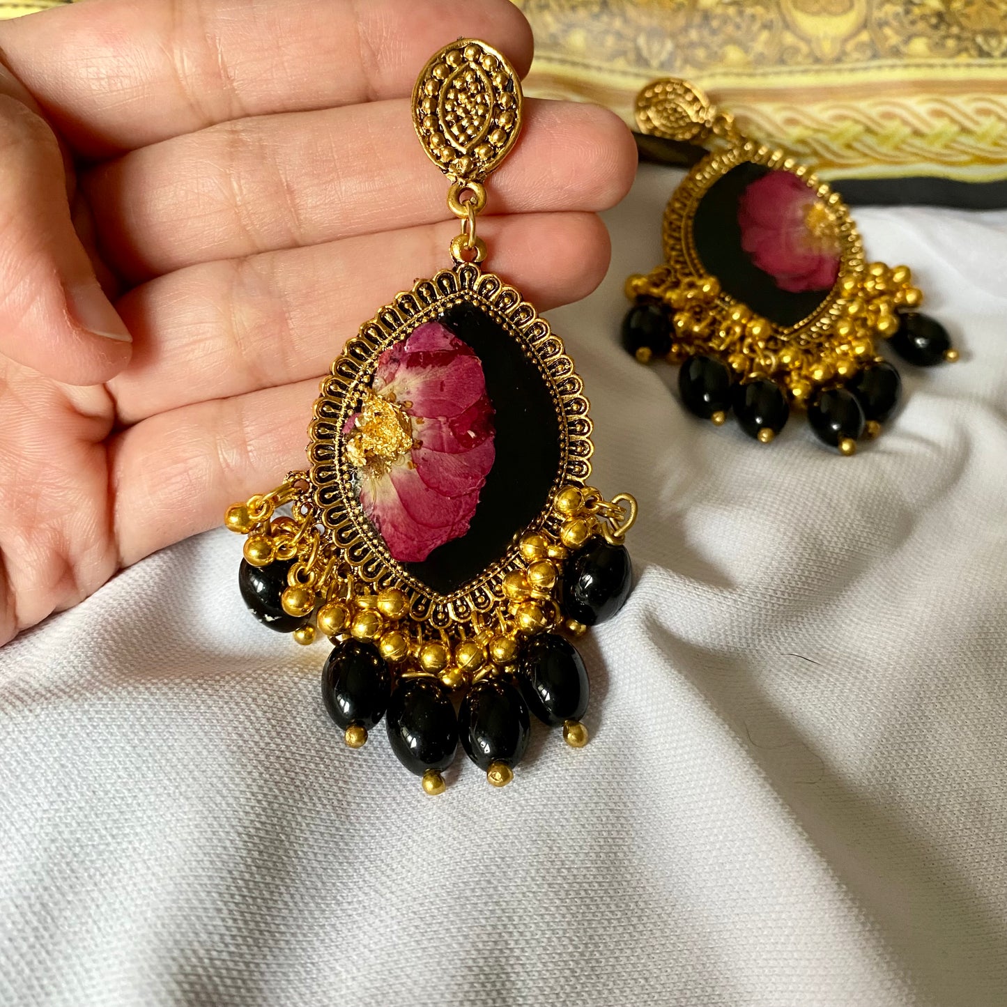 Rose with Black background Jhumka