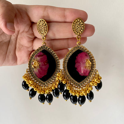 Rose with Black background Jhumka