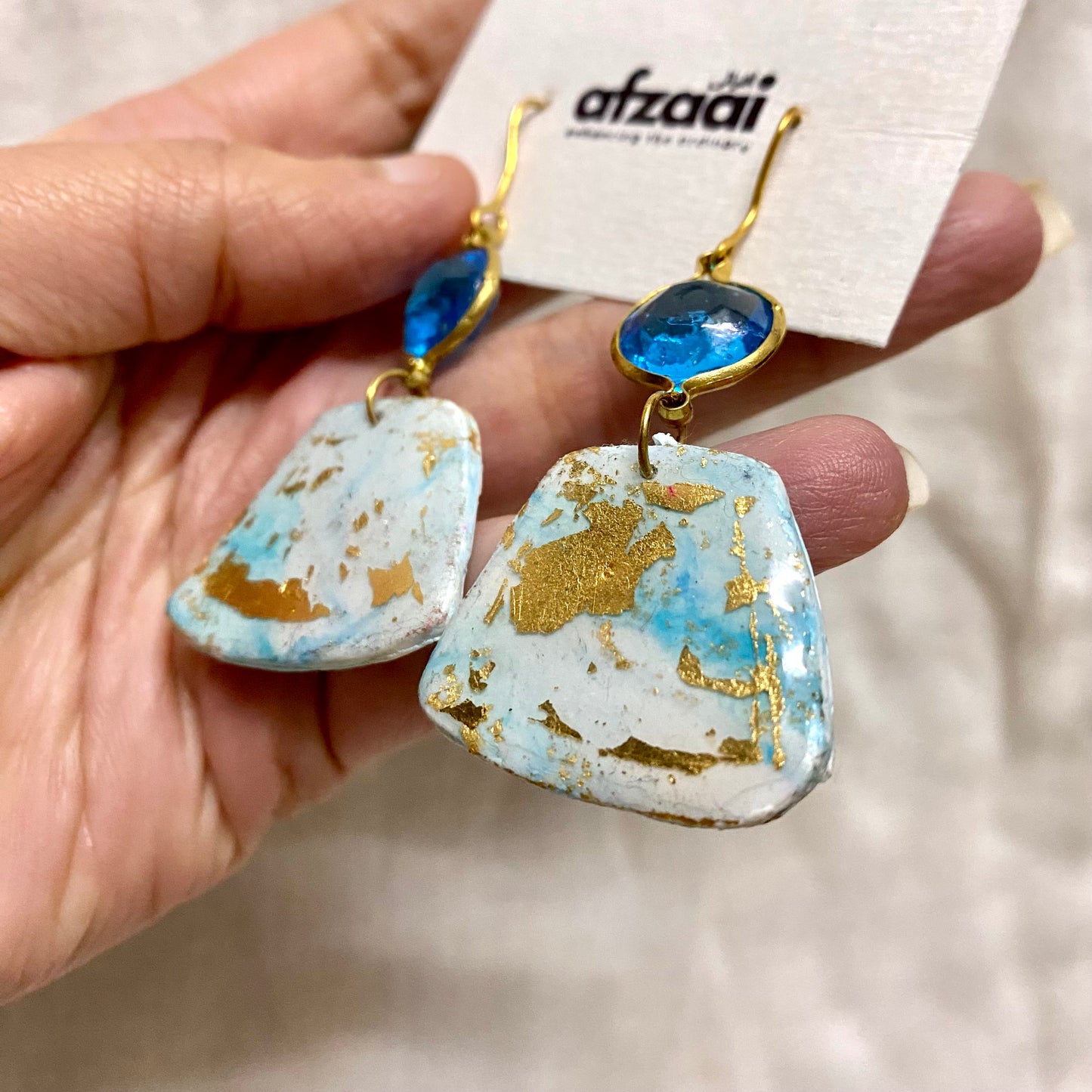 Blue Marble Gem Earrings