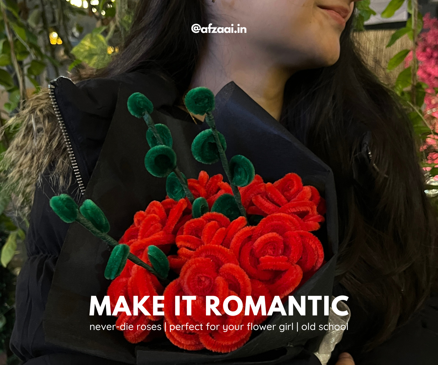 Red roses made with exquisite pipe cleaners, make it romantic with never die flowers.